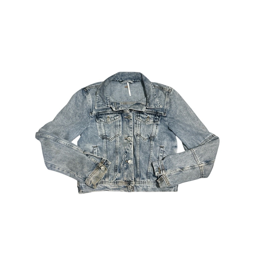 Free People We The Free Rumors Acid Wash Cropped Denim Jacket Women's Size S